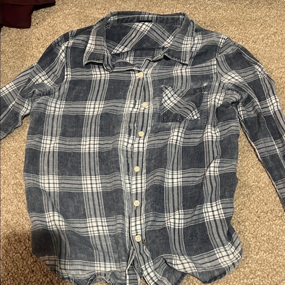 Blue and White Plaid Button-Up Shirt